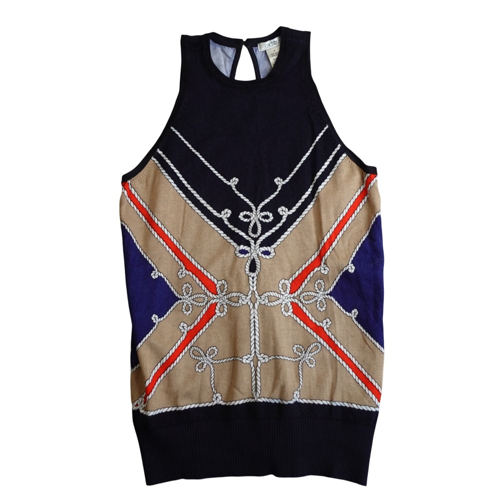 Vintage Cache Scarf Print Halter Tank Top M Navy Nautical Rope Equestrian Preppy